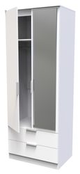 Plymouth White Gloss 2 Door Tall Combi Wardrobe - 1 Mirror