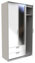 Plymouth White Gloss 3 Door Tall Combi Wardrobe - 1 Mirror and LHF 2 Drawers