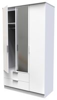 Plymouth White Gloss 3 Door Tall Combi Wardrobe - 1 Mirror and LHF 2 Drawers
