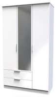 Plymouth White Gloss 3 Door Tall Combi Wardrobe - 1 Mirror and LHF 2 Drawers
