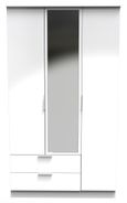 Plymouth White Gloss 3 Door Tall Combi Wardrobe - 1 Mirror and LHF 2 Drawers