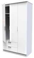 Plymouth White Gloss 3 Door Tall Triple Wardrobe - LHF 2 Drawers