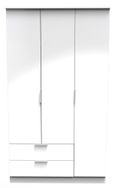 Plymouth White Gloss 3 Door Tall Triple Wardrobe - LHF 2 Drawers