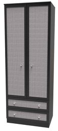 Rattan and Black Ash 2 Door 2 Drawer Tall Wardrobe
