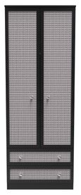 Rattan and Black Ash 2 Door 2 Drawer Tall Wardrobe