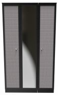 Rattan and Black Ash 3 Door Triple Wardrobe - 1 Mirror