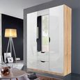 Arnstein Wardrobe - 136cm - 3 Door - Combi - Sonoma Oak & White High Gloss