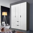 Arnstein Wardrobe - 136cm - 3 Door - 2 Drawer - Metallic Dark Grey & White High Gloss