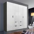 Arnstein Wardrobe - 181cm - 4 Door - 4 Drawer - Metallic Dark Grey & White High Gloss