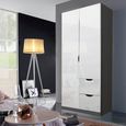 Arnstein Wardrobe - 91cm - 2 Door - 2 Drawer - Metallic Dark Grey & White High Gloss