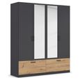 Rauch Bari 181cm 4 Door Combi Wardrobe with Drawers - Metallic Grey and Artisan Oak