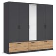 Bari Wardrobe - 226cm - 5 Door - Combi - 3 Drawer - Metallic Grey & Artisan Oak