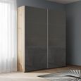 Rauch Beluga Extra 137cm 2 Door Sliding Wardrobe - Artisan Oak and Basalt Glass