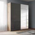 Beluga Extra Sliding Wardrobe - 137cm - 2 Door - Mirror - Artisan Oak & Basalt Glass