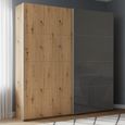 Beluga Extra Sliding Wardrobe - 181cm - 2 Door - Artisan Oak & Basalt Glass Front