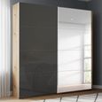 Beluga Extra Sliding Wardrobe - 181cm - 2 Door - Mirror - Artisan Oak & Basalt Glass