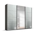 Beluga Extra Sliding Wardrobe - 271cm - 3 Door - Mirror - Graphite & Silk Grey Glass
