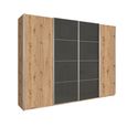 Beluga Extra Sliding Wardrobe - 271cm - 4 Door - Artisan Oak & Basalt Glass Front