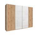 Beluga Extra Sliding Wardrobe - 271cm - 4 Door - Artisan Oak & White Glass Front