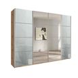 Beluga Extra Sliding Wardrobe - 271cm - 4 Door - Mirror - Artisan Oak & Silk Grey Glass