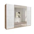 Beluga Extra Sliding Wardrobe - 271cm - 4 Door - Mirror - Artisan Oak & White Glass