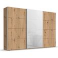 Beluga Extra Sliding Wardrobe - 361cm - 3 Door - Artisan Oak & White Glass Front