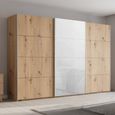 Beluga Extra Sliding Wardrobe - 361cm - 3 Door - Artisan Oak & White Glass Front