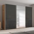 Beluga Extra Sliding Wardrobe - 361cm - 3 Door - Mirror - Artisan Oak & Basalt Glass