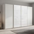 Beluga Extra Sliding Wardrobe - 361cm - 4 Door - Alpine White & White Glass Front