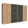 Beluga Extra Sliding Wardrobe - 361cm - 4 Door - Artisan Oak & Basalt Glass Front