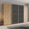 Beluga Extra Sliding Wardrobe - 361cm - 4 Door - Artisan Oak & Basalt Glass Front