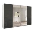 Beluga Extra Sliding Wardrobe - 361cm - 4 Door - Mirror - Alpine White & Basalt Glass