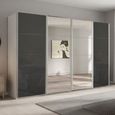 Beluga Extra Sliding Wardrobe - 361cm - 4 Door - Mirror - Alpine White & Basalt Glass