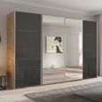 Beluga Extra Sliding Wardrobe - 361cm - 4 Door - Mirror - Artisan Oak & Basalt Glass