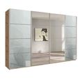 Beluga Extra Sliding Wardrobe - 361cm - 4 Door - Mirror - Artisan Oak & Silk Grey Glass