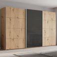 Beluga Extra Sliding Wardrobe - 406cm - 3 Door - Artisan Oak & Basalt Glass Front