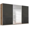 Beluga Extra Sliding Wardrobe - 406cm - 3 Door - Mirror - Artisan Oak & Basalt Glass