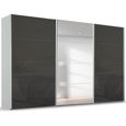 Beluga Extra Sliding Wardrobe - 406cm - 3 Door - Mirror - Silk Grey & Basalt Glass
