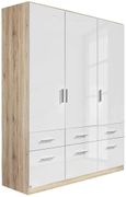 Rauch Celle 136cm Sonoma Oak and White Gloss 3 Door Wardrobe with Drawers