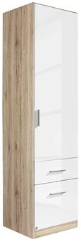 Rauch Celle 47cm Sonoma Oak and White Gloss Wardrobe with Drawers - RH Door