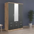 Celle Wardrobe - 136cm - 3 Door - Combi - Artisan Oak & Metallic Dark Grey