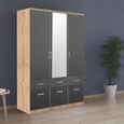 Celle Wardrobe - 136cm - 3 Door - Combi - Sonoma Oak & Metallic Dark Grey