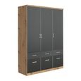 Celle Wardrobe - 136cm - 3 Door - 6 Drawer - Artisan Oak & Metallic Dark Grey