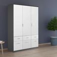 Celle Wardrobe - 136cm - 3 Door - 6 Drawer - Metallic Dark Grey & Alpine White