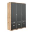 Celle Wardrobe - 136cm - 3 Door - 6 Drawer - Sonoma Oak & Metallic Dark Grey