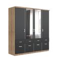 Celle Wardrobe - 181cm - 4 Door - Combi - Sonoma Oak & Metallic Dark Grey