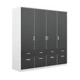 Celle Wardrobe - 181cm - 4 Door - with Drawer - Alpine White & Metallic Dark Grey