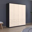 Celle Wardrobe - 181cm - 4 Door - with Drawer - Metallic Dark Grey & Champagne