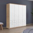 Celle Wardrobe - 181cm - 4 Door - with Drawer - Sonoma Oak & Alpine White