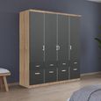Celle Wardrobe - 181cm - 4 Door - with Drawer - Sonoma Oak & Metallic Dark Grey